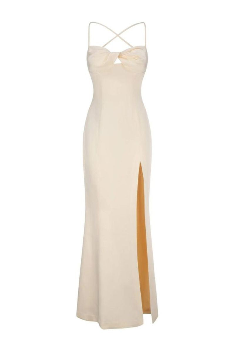 ALAINA CHAMPAGNE LACE BACK GOWN