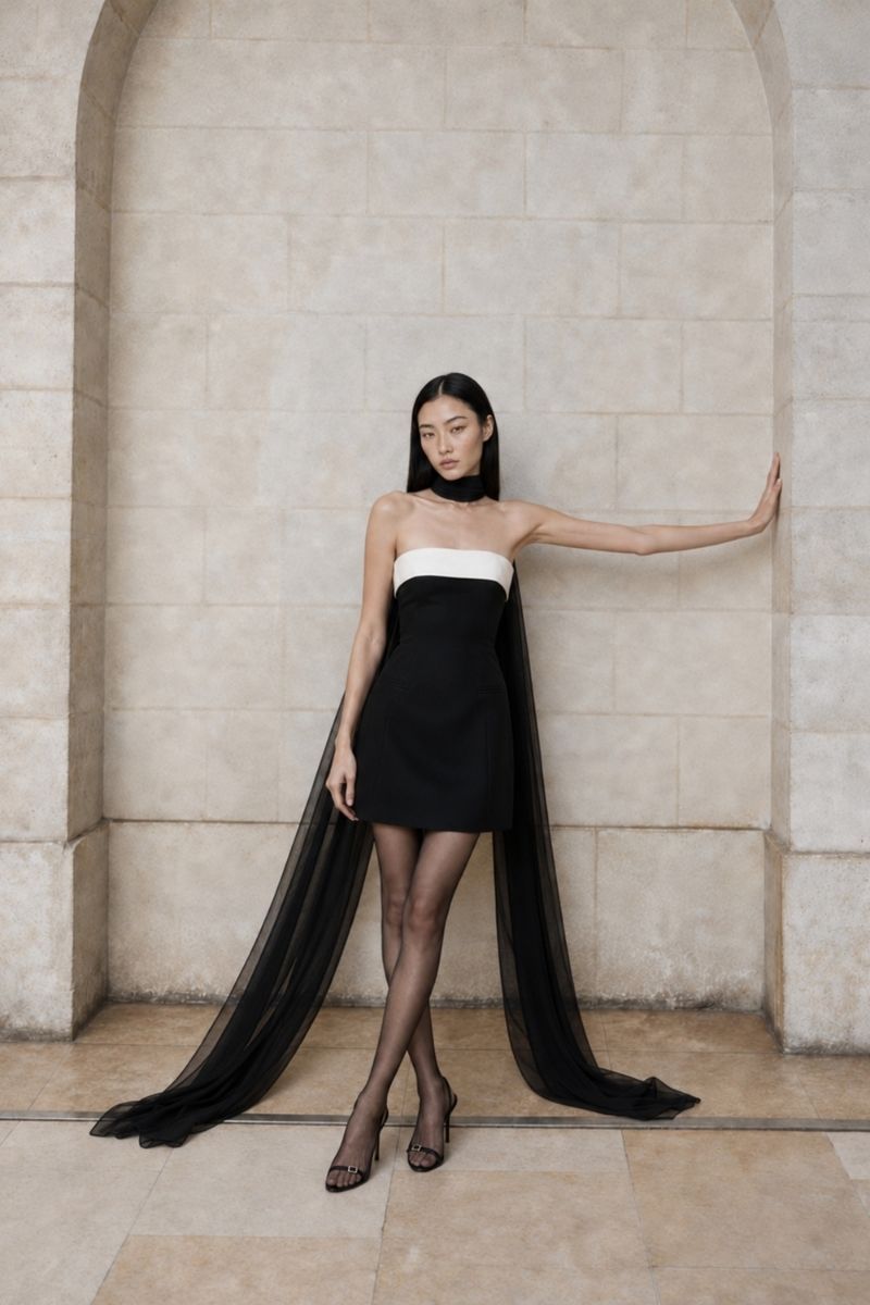 NOE CHIFFON CAPE IN BLACK