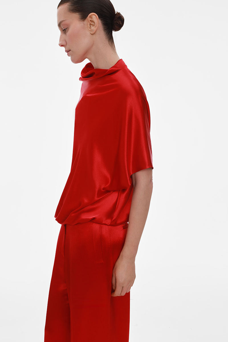 RED LOOSE-FIT VISCOSE BLOUSE