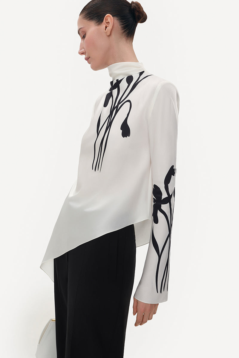 IVORY SILK BLOUSE WITH FLORAL PRINT
