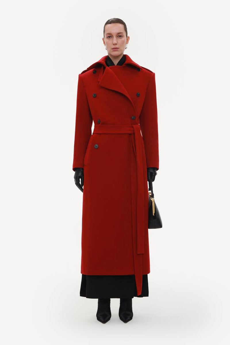 RED WOOL MIDI COAT