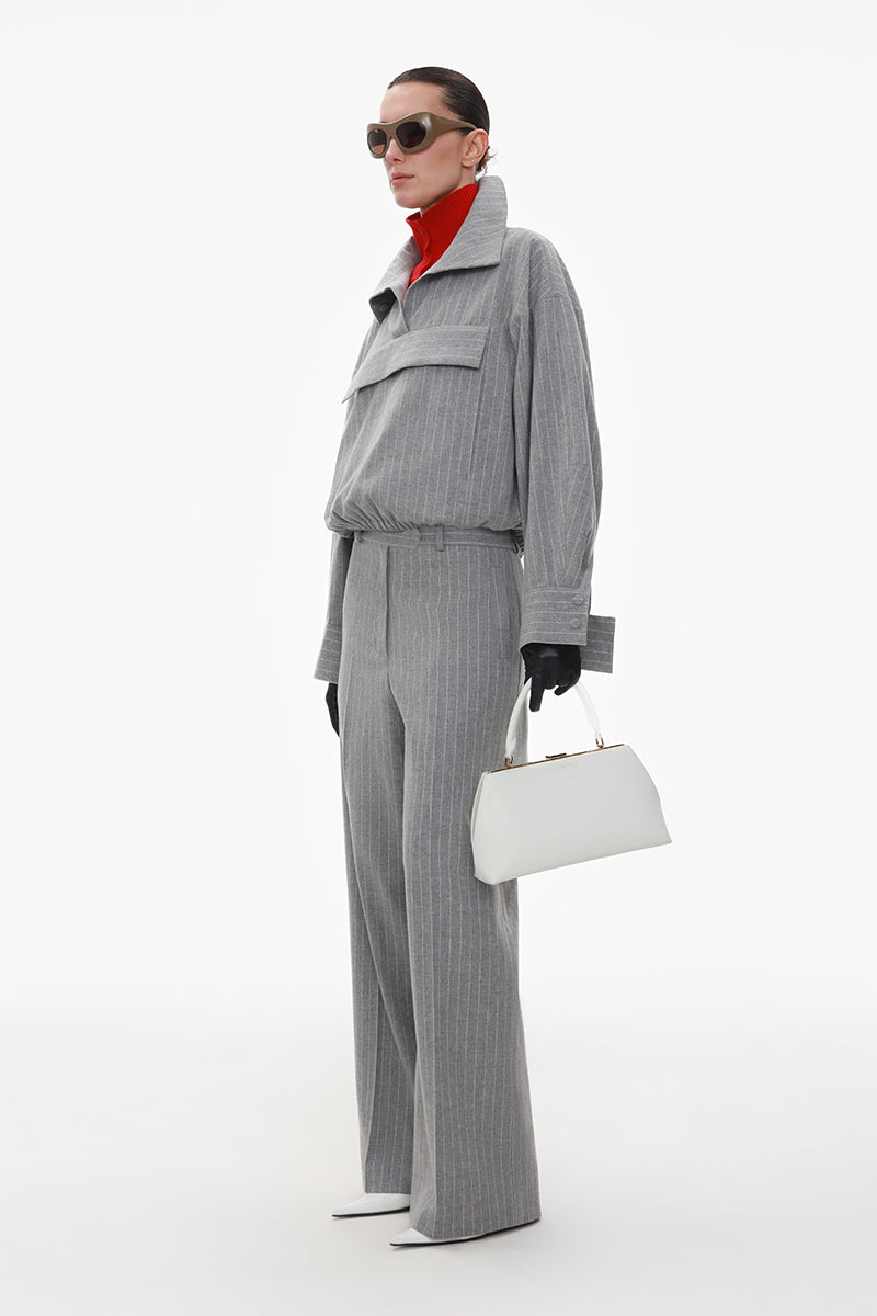 GRAY WOOL PINSTRIPE ANORAK
