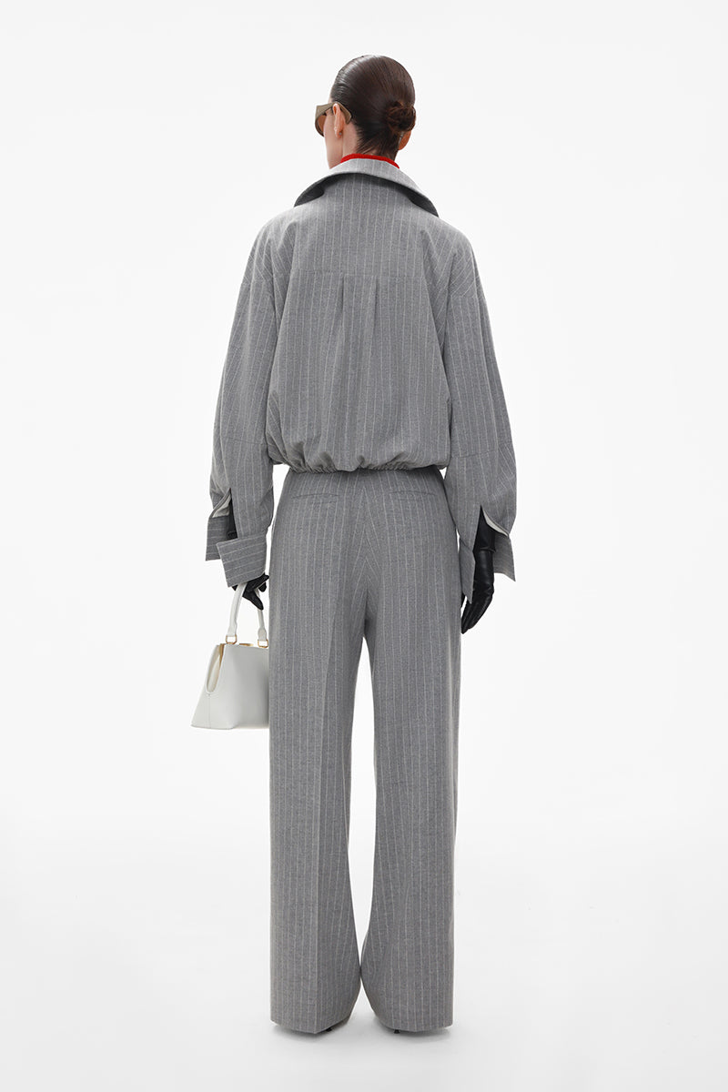 GRAY WOOL PINSTRIPE ANORAK