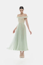 MINT OFF-SHOULDER MIDI DRESS