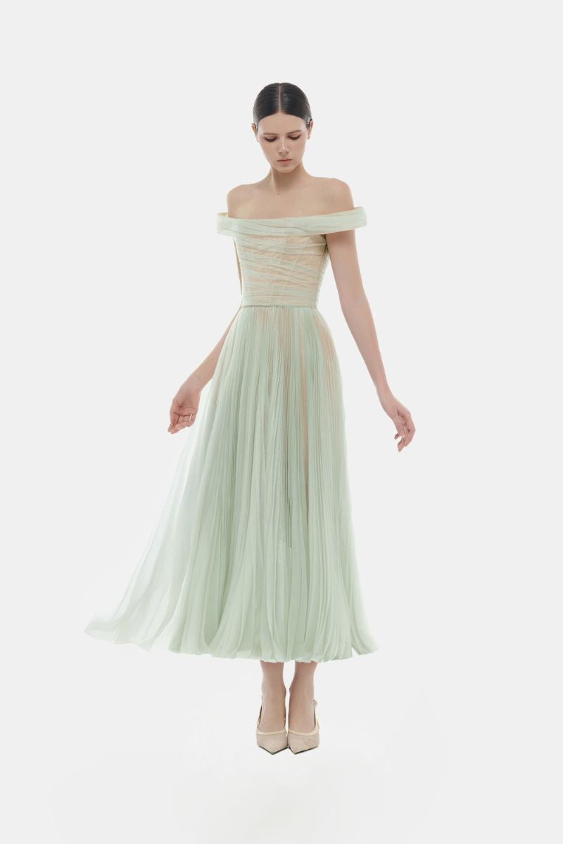 MINT OFF-SHOULDER MIDI DRESS