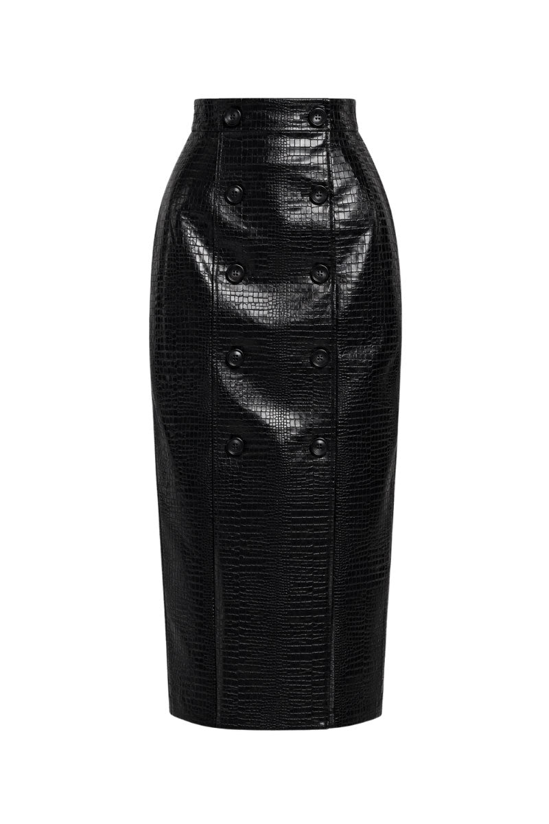 BLACK LEATHER SCULPTED SKIRT