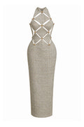 GOLD CHECKERED CUT-OUT DRESS