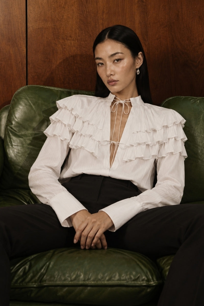 ANAIS COTTON RUFFLED SHIRT IN IVORY