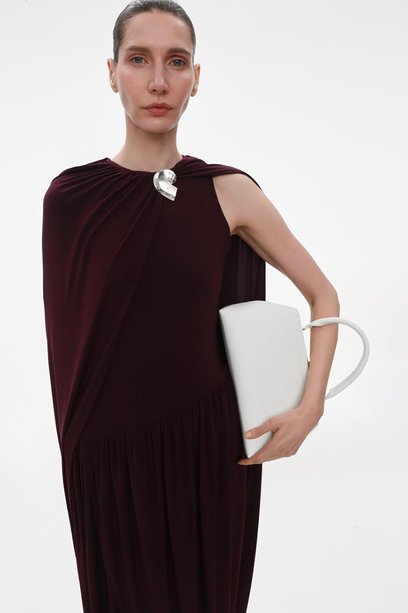 BURGUNDY JERSEY MIDI DRESS WITH CAPE
