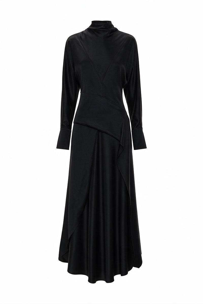 BLACK SILK DRESS WITH A SILK BELT