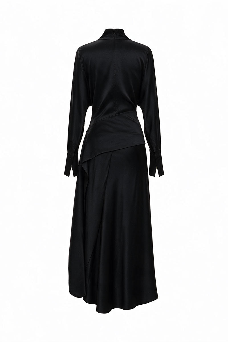 BLACK SILK DRESS WITH A SILK BELT