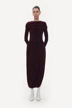 BURGUNDY JERSEY MIDI DRESS WITH SLEEVES