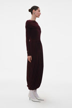 BURGUNDY JERSEY MIDI DRESS WITH SLEEVES