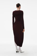 BURGUNDY JERSEY MIDI DRESS WITH SLEEVES