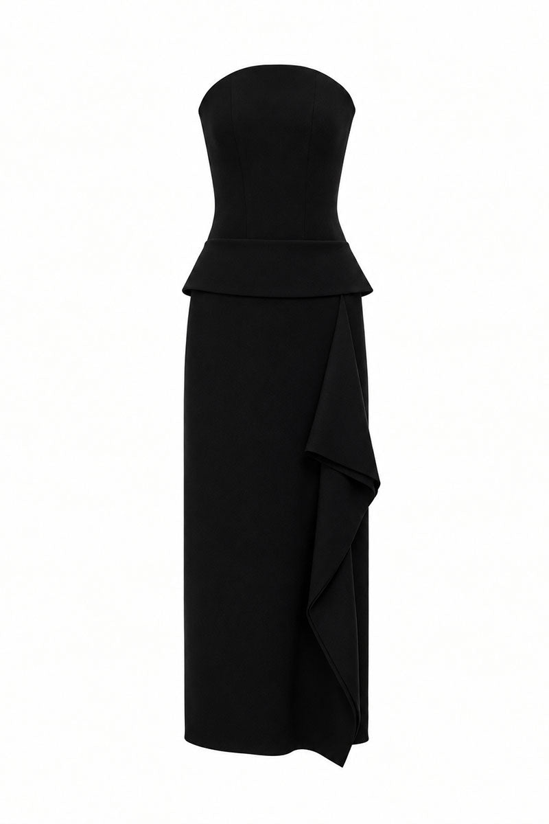 BLACK CORSET WOOL DRESS