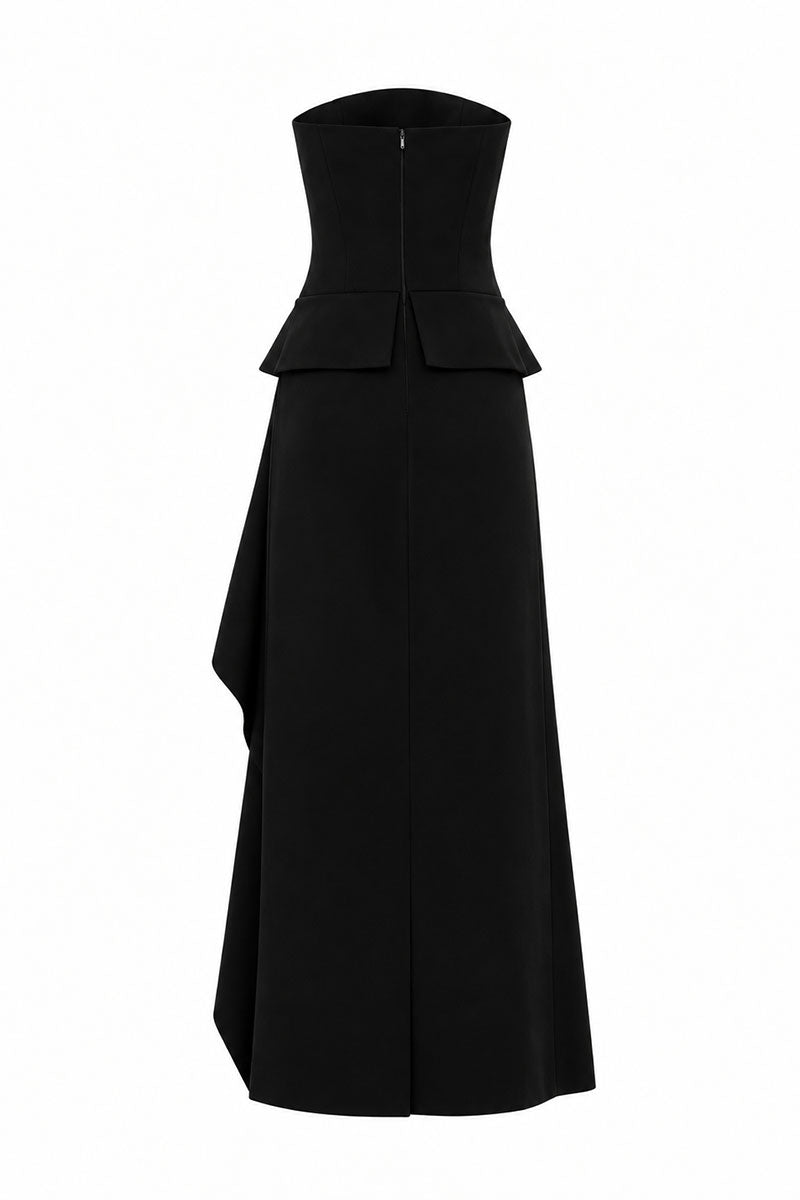 BLACK CORSET WOOL DRESS