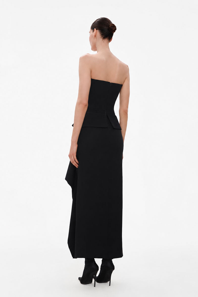 BLACK CORSET WOOL DRESS
