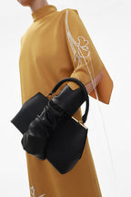 OCHRE ONE-SLEEVE EMBROIDERED WOOL MIDI DRESS