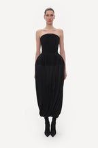 BLACK WOOL BUSTIER MIDI DRESS WITH SILK
SKIRT