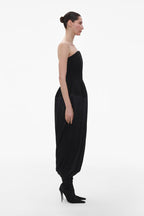 BLACK WOOL BUSTIER MIDI DRESS WITH SILK
SKIRT