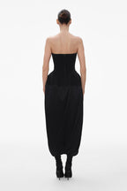 BLACK WOOL BUSTIER MIDI DRESS WITH SILK
SKIRT