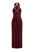 WINE RED CHECKERED CUT-OUT DRESS