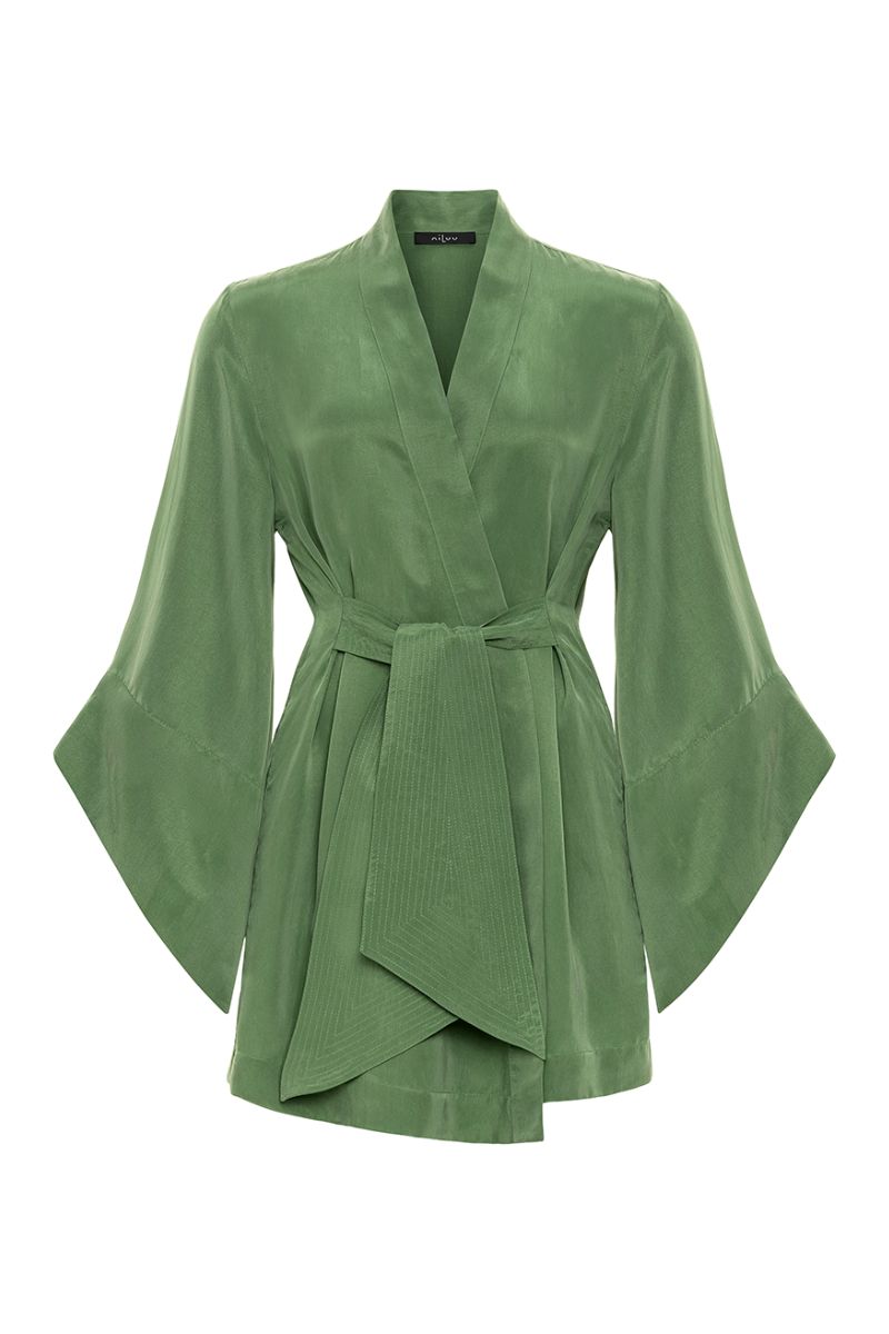AQUAFLORA AMARA MINI KIMONO ROBE IN MOSS