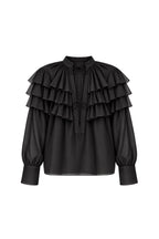 ANAIS COTTON RUFFLED SHIRT IN NOIR