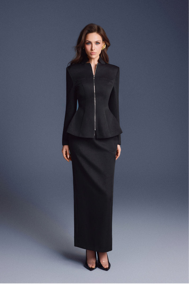 BLACK ZIPPER PEPLUM TOP