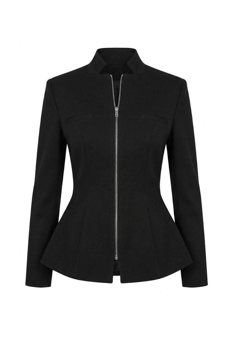 BLACK ZIPPER PEPLUM TOP
