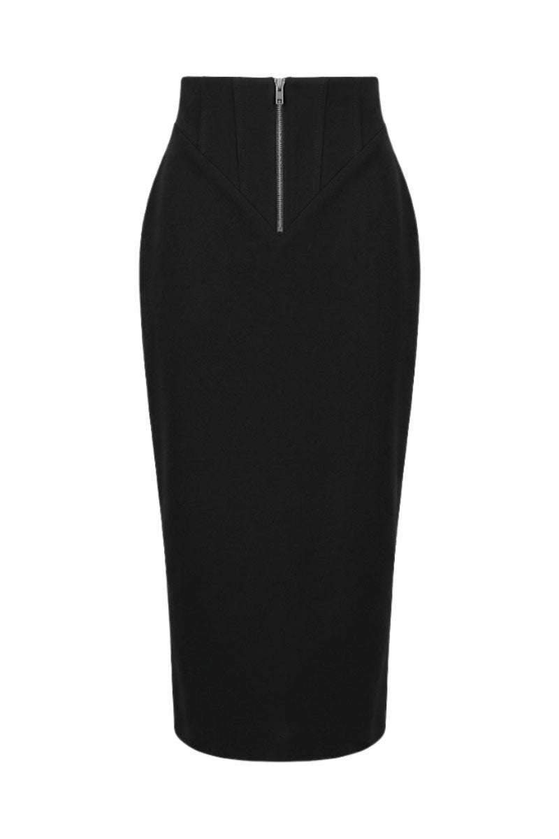 BLACK ZIPPER CORSET PENCIL SKIRT