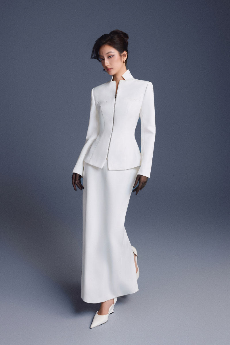 WHITE ZIPPER CORSET PENCIL SKIRT