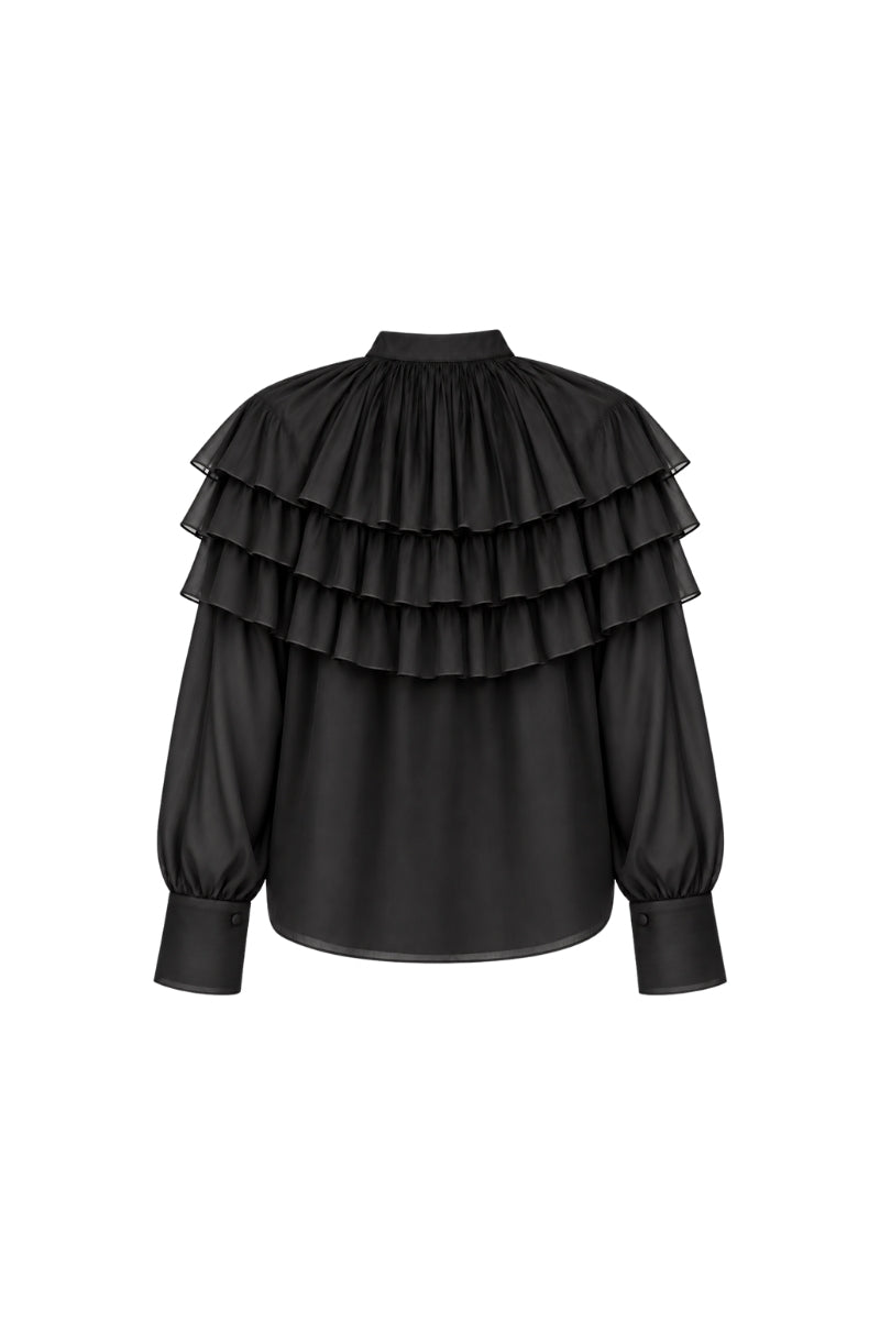 ANAIS COTTON RUFFLED SHIRT IN NOIR