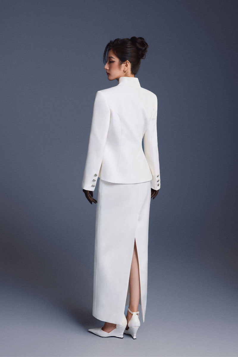 WHITE ZIPPER CORSET PENCIL SKIRT