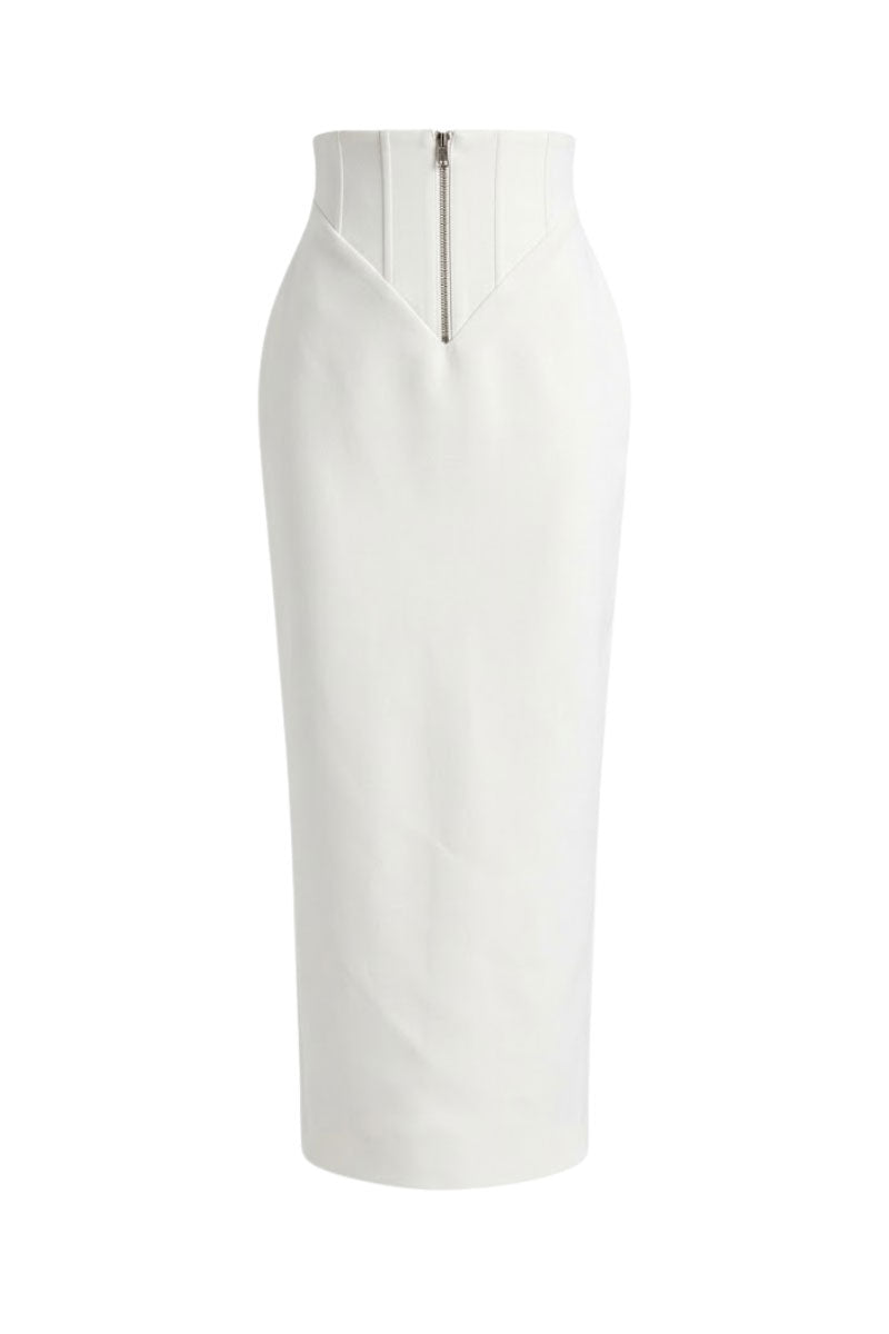 WHITE ZIPPER CORSET PENCIL SKIRT