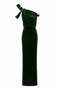 ISADORA GREEN ONE-SHOULDER VELVET COLUMN GOWN