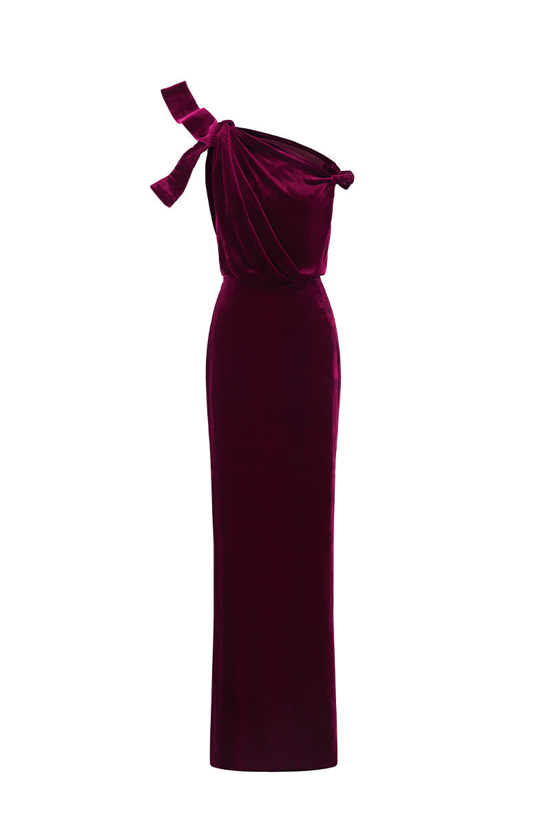 ISADORA DARK PINK ONE-SHOULDER VELVET COLUMN GOWN