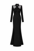 LORELEI BLACK DRAPED CREPE MERMAID GOWN