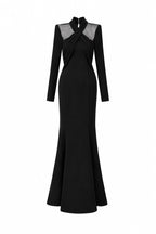LORELEI BLACK DRAPED CREPE MERMAID GOWN