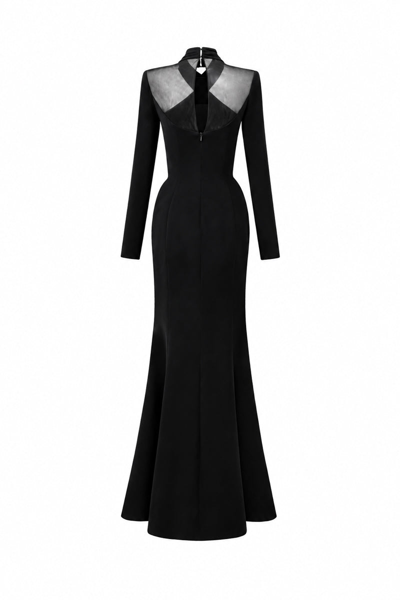 LORELEI BLACK DRAPED CREPE MERMAID GOWN