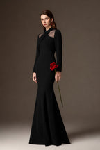 LORELEI BLACK DRAPED CREPE MERMAID GOWN