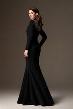 LORELEI BLACK DRAPED CREPE MERMAID GOWN
