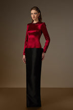ROSALIND RED AND BLACK V-LINE TAFFETA COLUMN GOWN