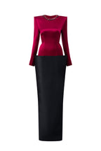 ROSALIND RED AND BLACK V-LINE TAFFETA COLUMN GOWN