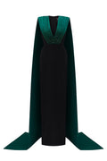 ANOUK GREEN AND BLACK DRAPED CREPE AND TAFFETA GOWN
