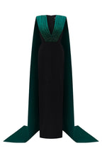 ANOUK GREEN AND BLACK DRAPED CREPE AND TAFFETA GOWN