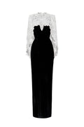 OCTAVIA BLACK AND WHITE V-NECK CAPED COLUMN GOWN