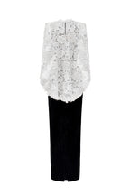 OCTAVIA BLACK AND WHITE V-NECK CAPED COLUMN GOWN