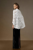 OCTAVIA BLACK AND WHITE V-NECK CAPED COLUMN GOWN