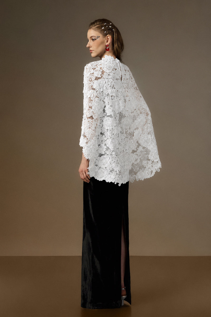 OCTAVIA BLACK AND WHITE V-NECK CAPED COLUMN GOWN